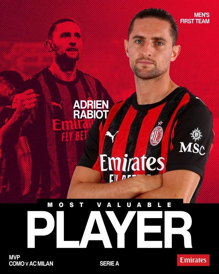 造点+梅开二度，拉比奥当选与科莫一役米兰队内最佳球员